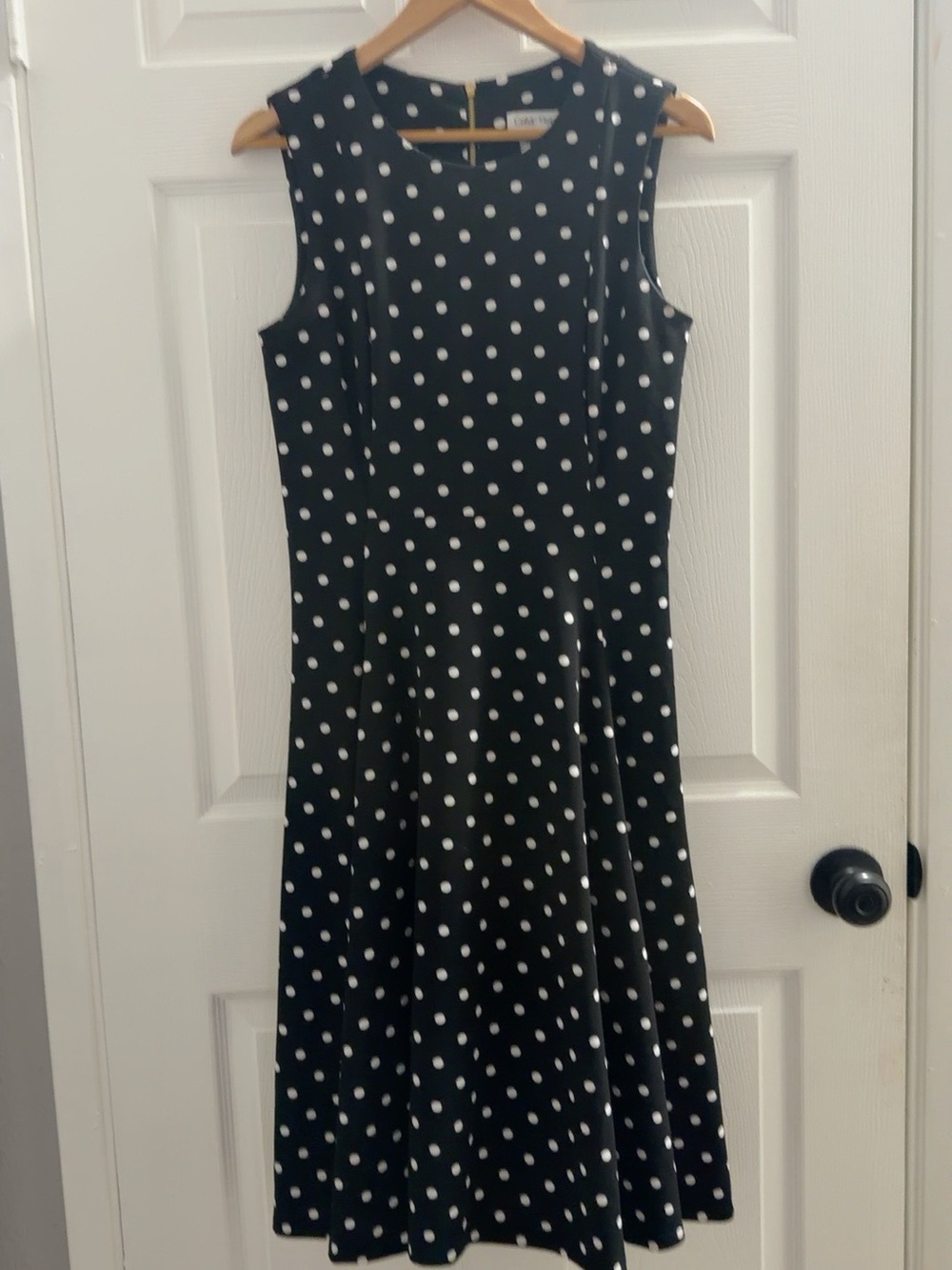 Calvin Klein Black and White Polka Dot Midi Dress